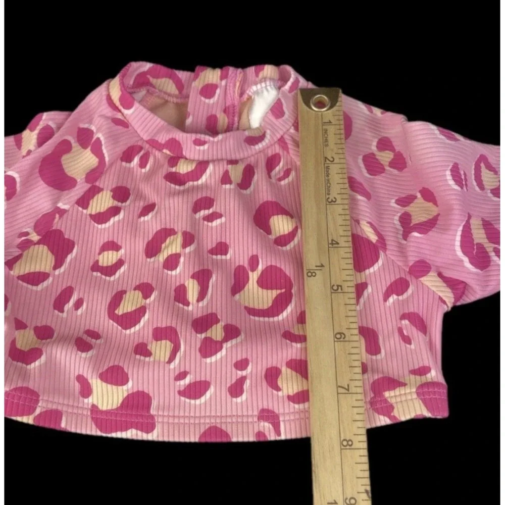 Cat & Jack Rash Guard Girls XS 4/5 Pink Leopard Ribbed Long Sleeve Swim Top‎